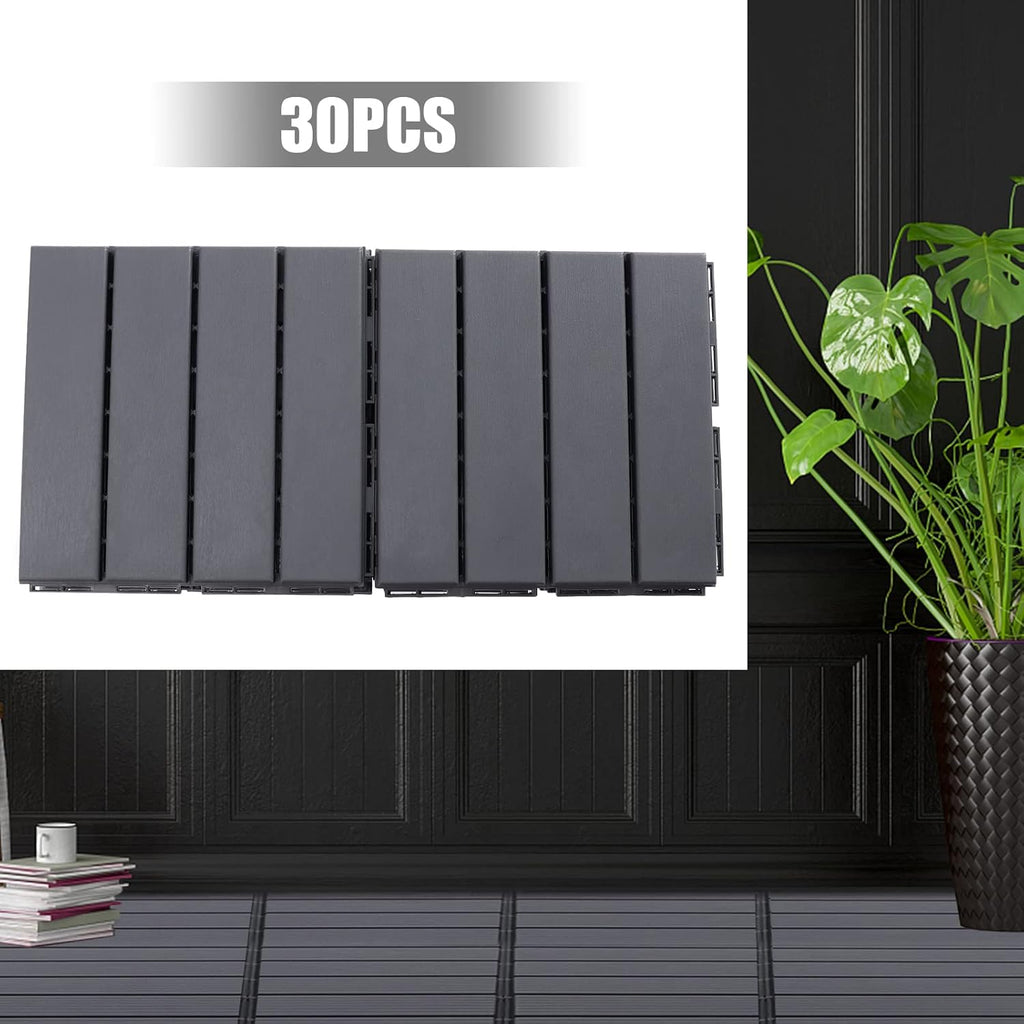 Interlocking Deck Tiles 12" x 12" (30 Pack) for Patio, Outdoor Waterproof Flooring, Dark Gray P75767