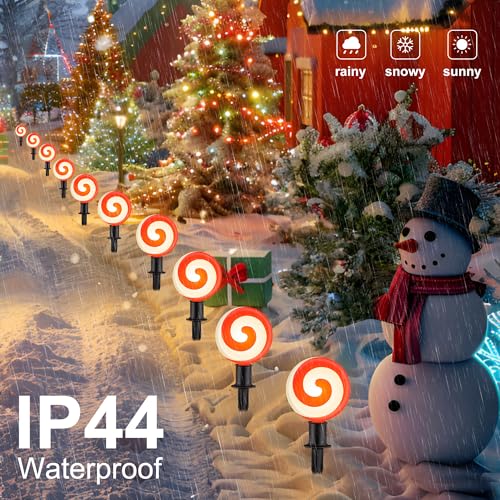 Unicorn Christmas Lollipop Pathway Lights, 10 LED Peppermint String Lights with Stakes Z721