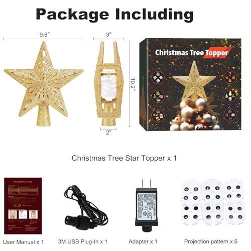 Silver 3D Glitter Christmas Tree Topper with LED Rotating Lights F457326