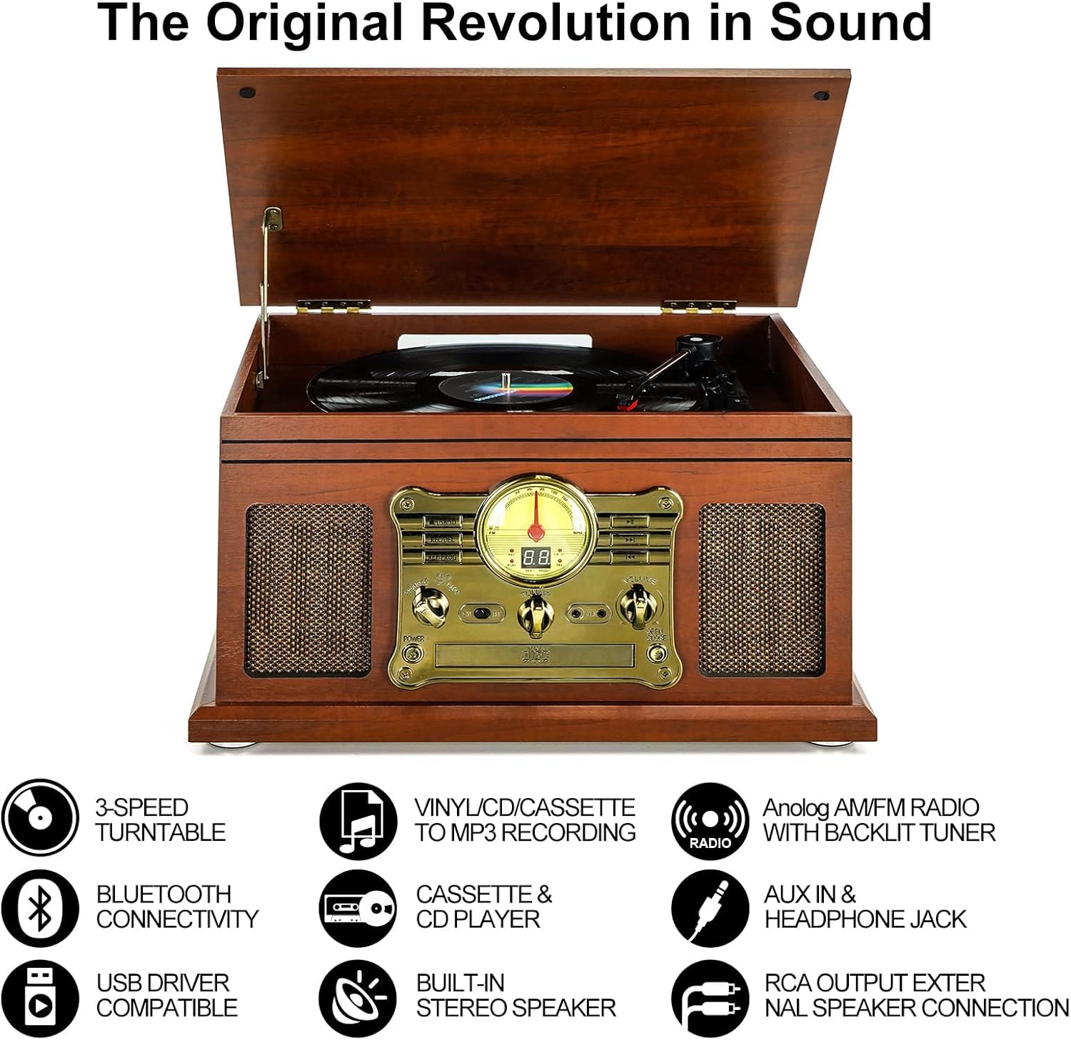 Bluetooth Record Player, 3-Speed Turntable with Speakers, LP to MP3 Converter X52207