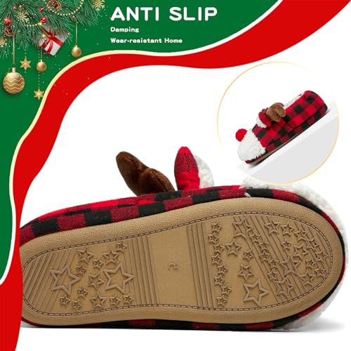 Women's Fuzzy Reindeer House Slippers Cozy Indoor Shoes W402399