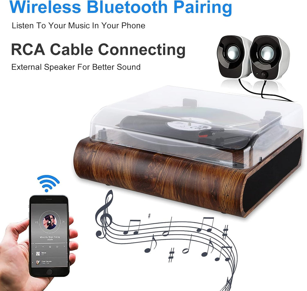 Bluetooth Turntable with Built-in Speakers, 3-Speed Vinyl Player T665671