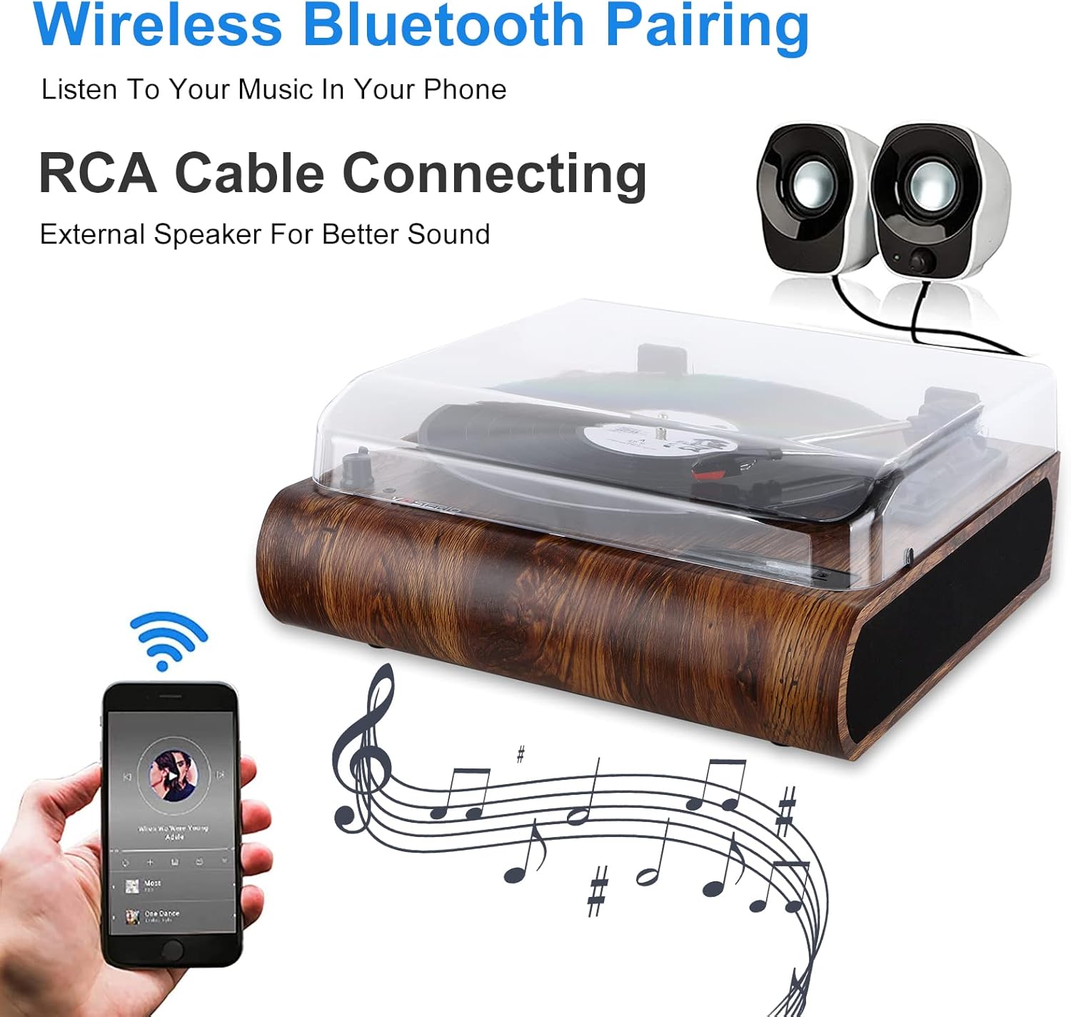 Bluetooth Turntable with Built-in Speakers, 3-Speed Vinyl Player T665671