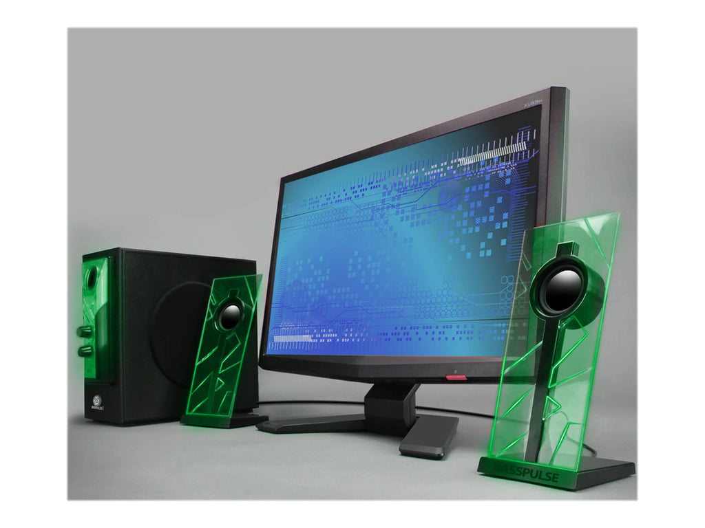 Computer Speakers with Stereo Sound and Green LED Glow Lights C715544