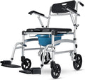 4 in 1 Shower Wheelchair, Portable Shower Chair with Wheels, Bedside Commode Chair, Waterproof Shower Commode Chair for Elderly