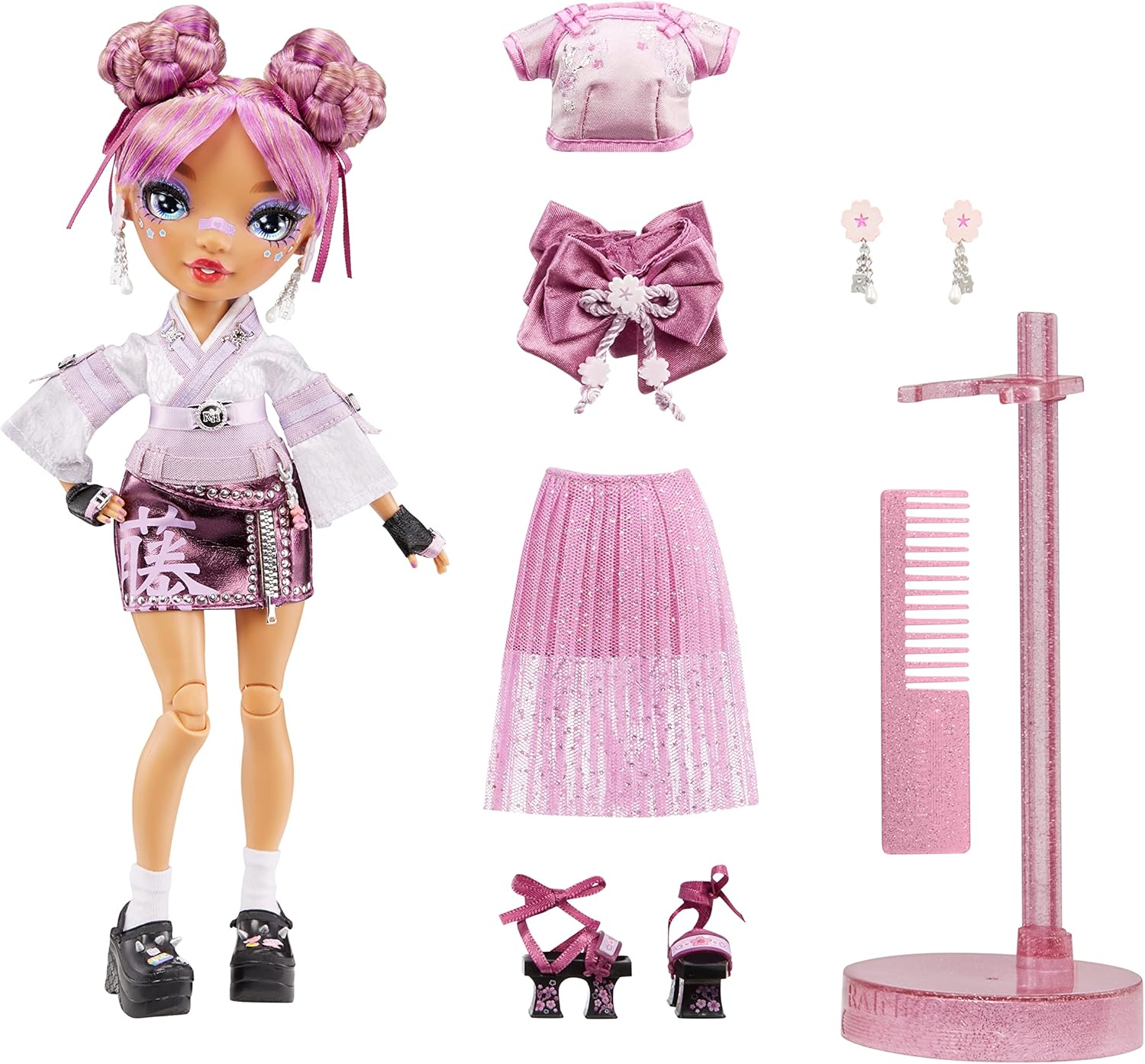 Mauve Purple Fashion Doll with 2 Designer Outfits and Accessories A6366