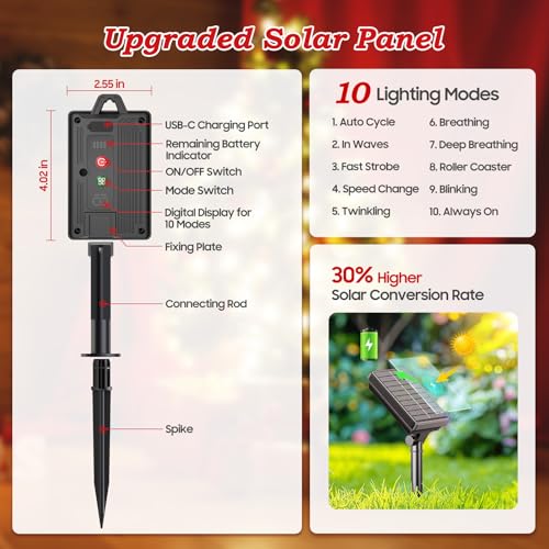 24 Pack Solar Candy Cane Lights Outdoor Christmas Pathway Lights Waterproof USB Charging 10 Modes X513316