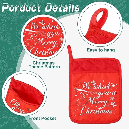 Christmas Pot Holders with Pockets - Red Heat Resistant Oven Mitts for Baking F83353