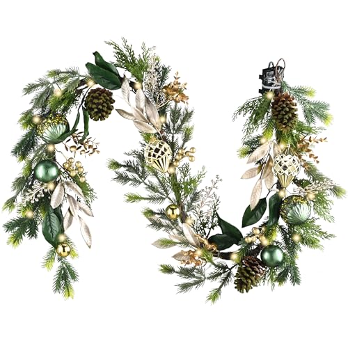 Christmas Garland with Lights 6Ft Prelit for Mantle Stairs Railing I539