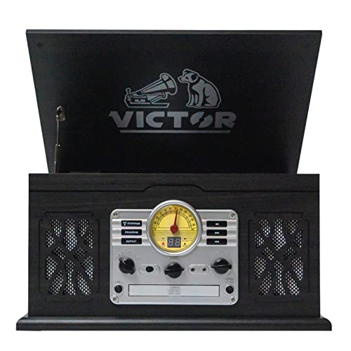 7-in-1 Turntable Music Center with 3-Speed Record Player, CD/MP3/Cassette, FM Radio, Bluetooth, Stereo Speakers V417052