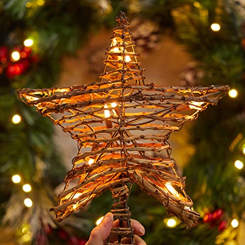 3D Rattan Christmas Tree Star Topper with Lights L206083