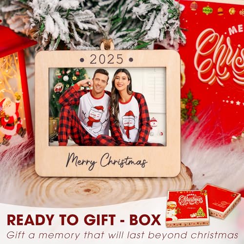 Christmas Ornament Picture Frame - Wooden Landscape Photo Frame for Tree U347