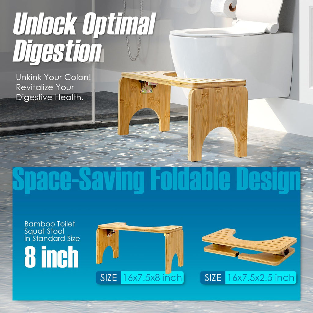 Foldable Bamboo Toilet Squat Stool with Non-Slip Pads I718
