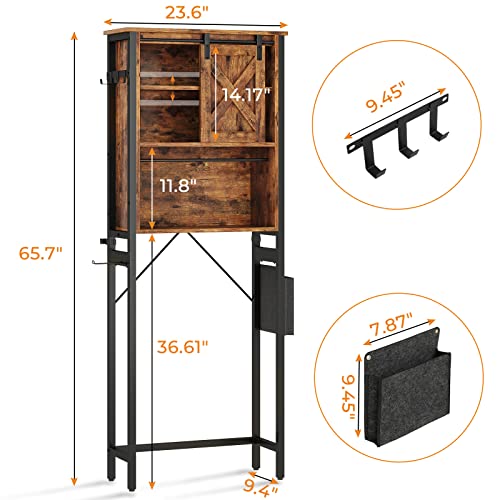 Over The Toilet Storage Cabinet, 4-Tier Bathroom Shelves with Storage Bag and Hooks, Vintage White I358