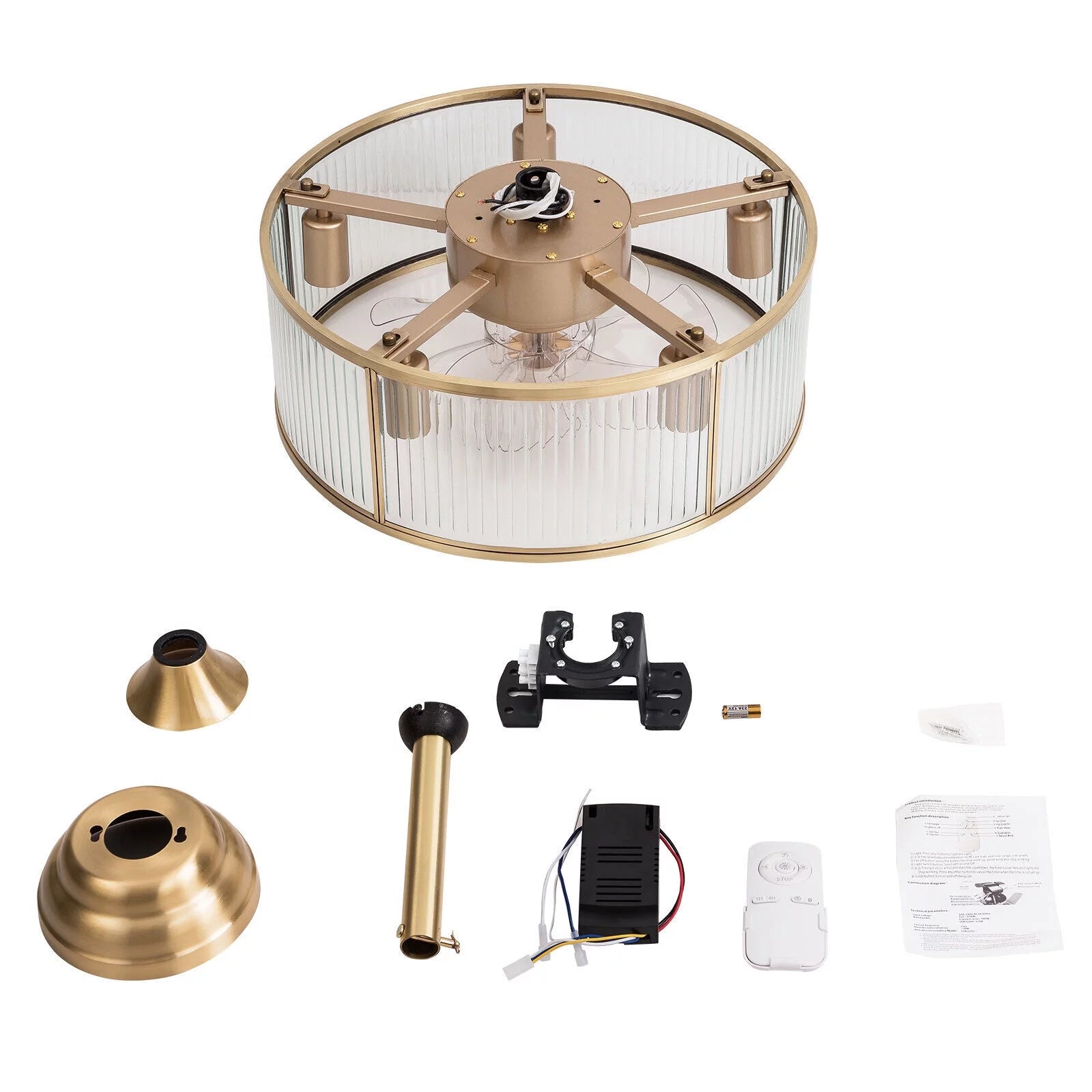 Farmhouse Ceiling Fan Light Gold With Remote Control S819588