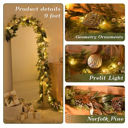 Christmas Garland with Lights 6Ft Prelit for Mantle Stairs Railing I539