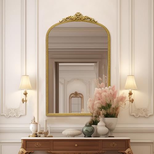 Antique Gold Arch Bathroom Mirror with Beaded Frame Z25622