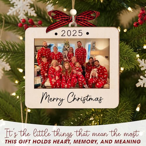 Christmas Ornament Picture Frame - Wooden Landscape Photo Frame for Tree U347
