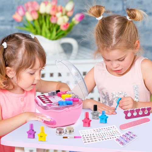 Nail Polish Kit for Girls Ages 7-12, Nail Art Studio with Pink Nail Dryer T44069