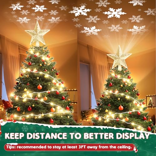 Snowflake Christmas Tree Topper LED Rotating with Projection Slides S187630