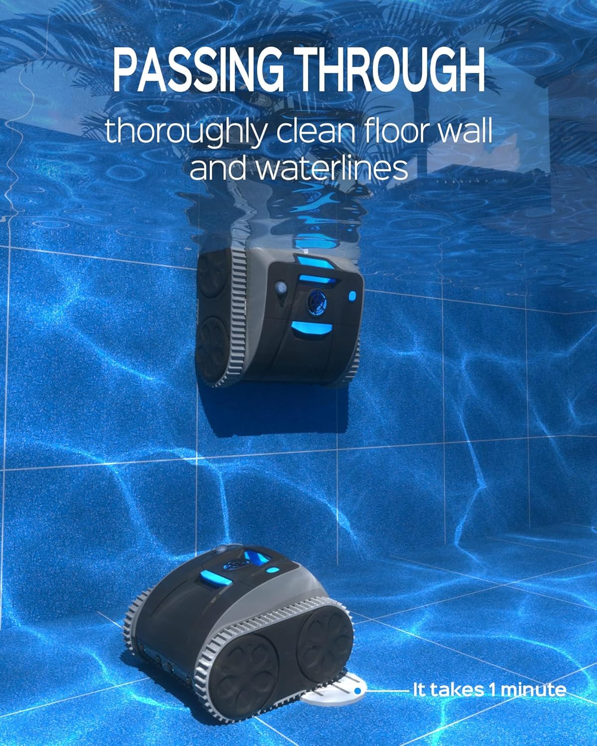 Wall Climbing Robotic Pool Cleaner with APP, Smart Navigation, 15000mAh Battery, for Inground Pools Y5208
