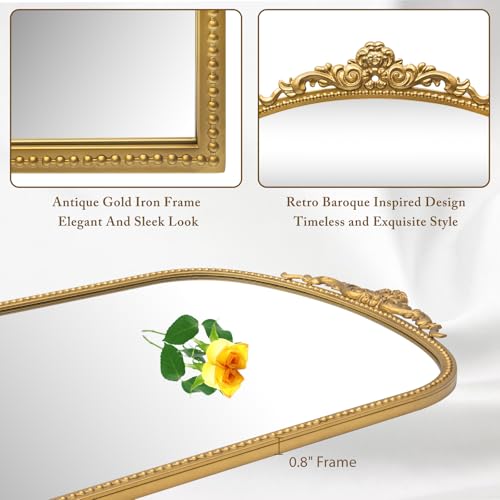 Antique Gold Arch Bathroom Mirror with Beaded Frame Z25622