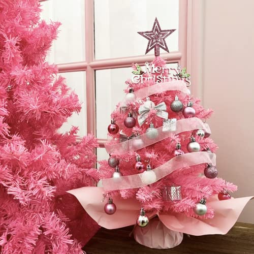 Pink Mini Christmas Tree with Lights and Star Topper T106113