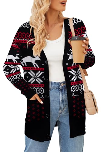 Funny Christmas Cardigan for Women Open Front Knit Coat W4033
