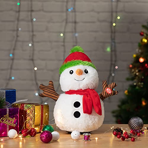 Animated Christmas Snowman Plush with LED Lights, Musical Toy for Kids, 13 Inch J154