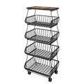 5 Tiers Kitchen Storage Baskets with Wheels, Metal Vegetable Fruits Baskets Storage Cart Pantry Snack Cart for Kitchen Bathroom Living Room