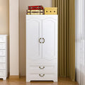 Luxurious 2 Door Wardrobe with 2 Drawer,White Vintage Armoire with Clothing Rod,67" Tall Wooden Closet Wardrobe Cabinet for Bedroom (White)