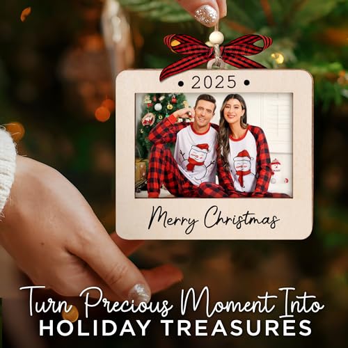 Christmas Ornament Picture Frame - Wooden Landscape Photo Frame for Tree U347