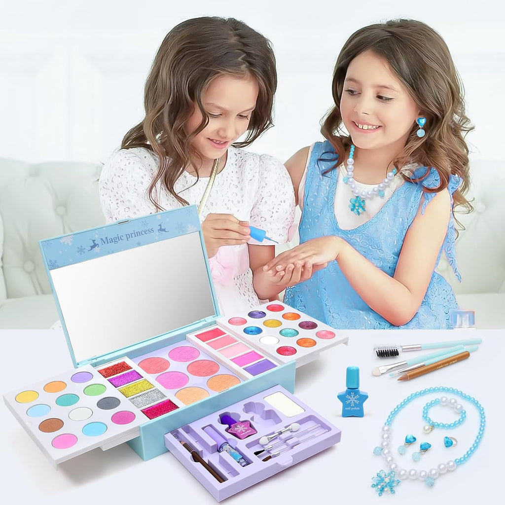 Frozen Makeup Set for Girls, 60pcs Pretend Play Cosmetics with Nail Polish & Jewelry W3761