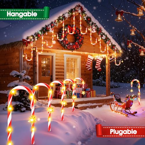 24-Pack Solar Christmas Candy Cane Lights, Waterproof Outdoor Pathway Decor with 10 Modes A146044