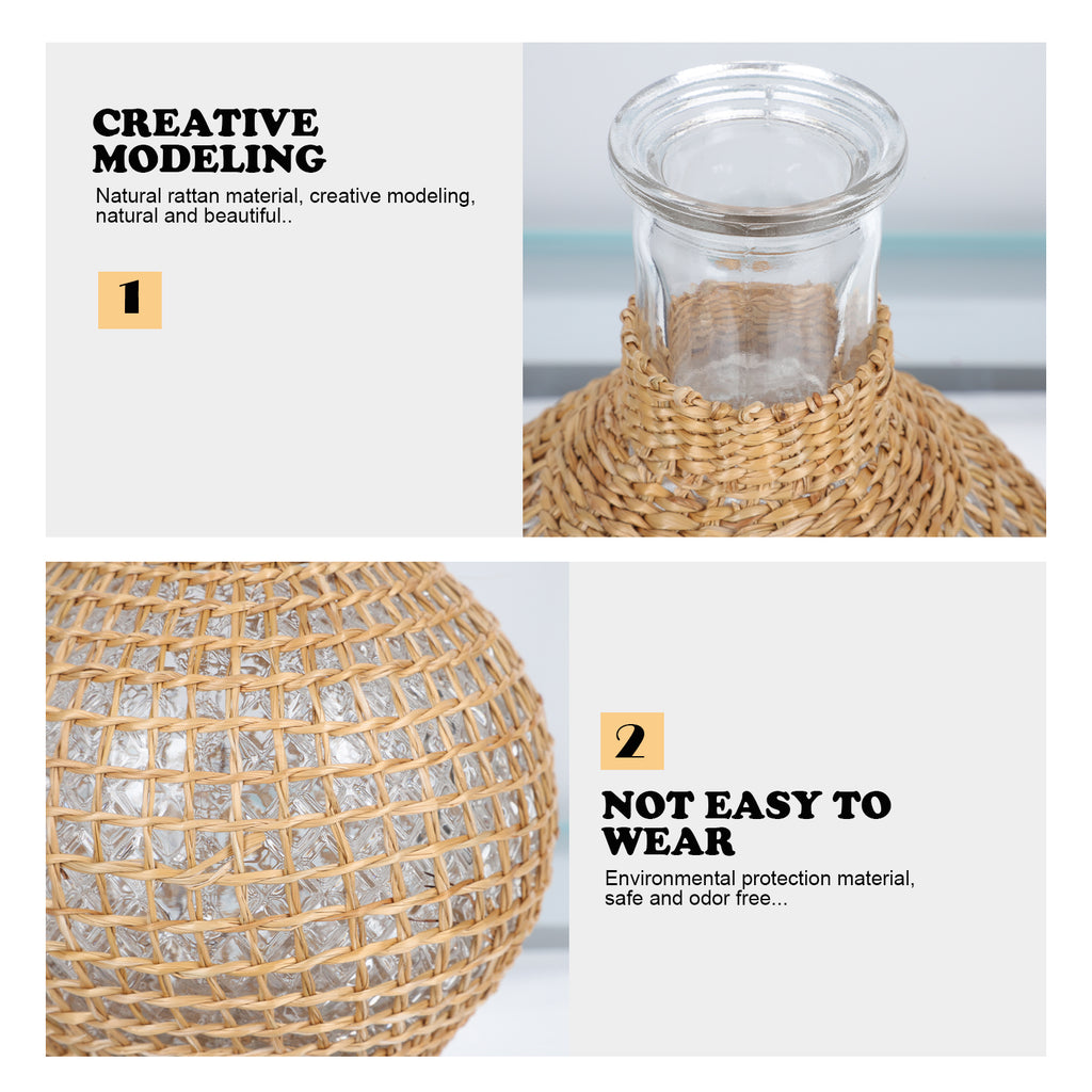 Rattan Glass Vase with Gold Terrarium Jar H3246