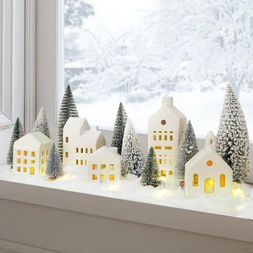Ceramic Christmas Village Houses with LED Lights and Trees Y18828
