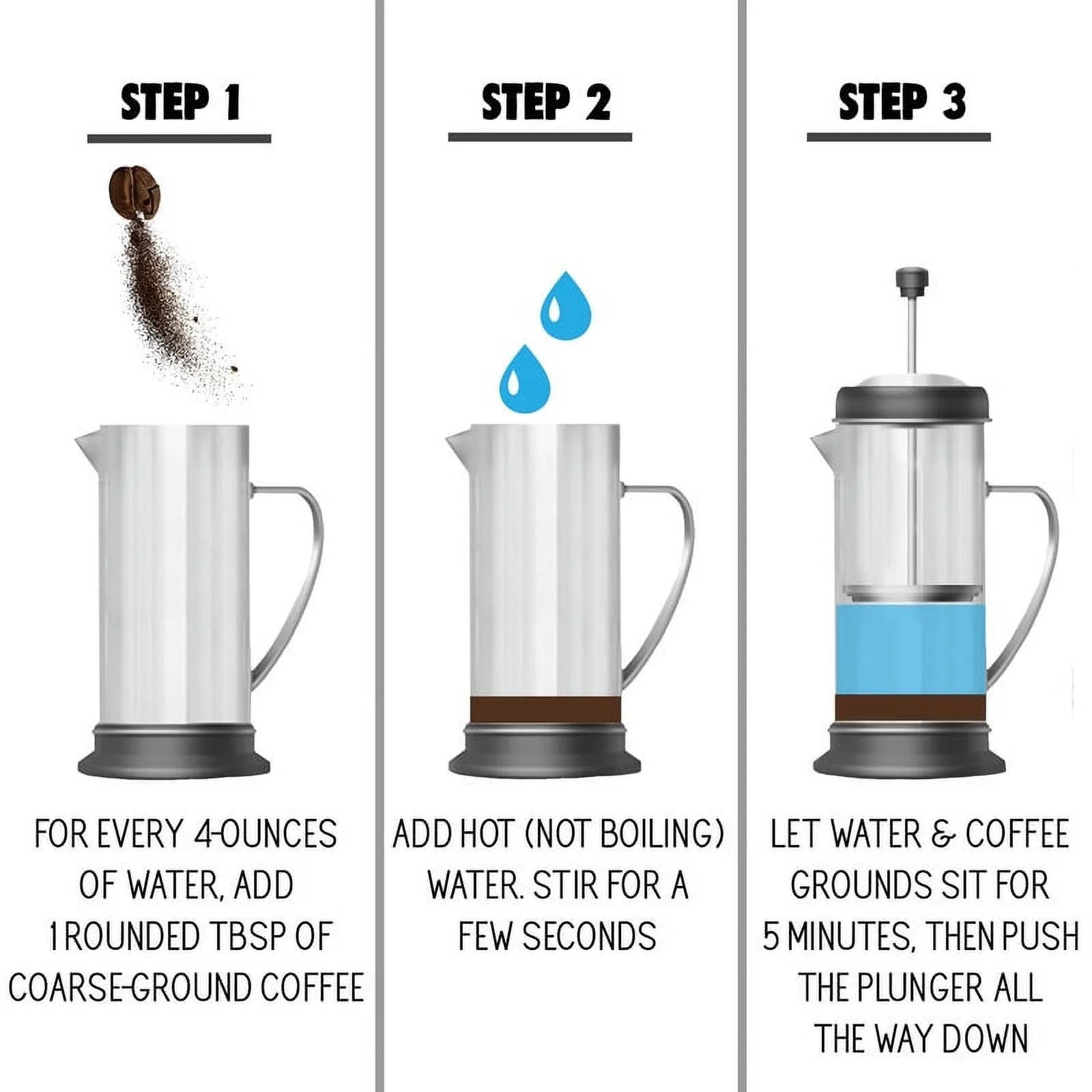 French Press Coffee Maker, 2 Cup Capacity, Silver with Wood Finish B67238