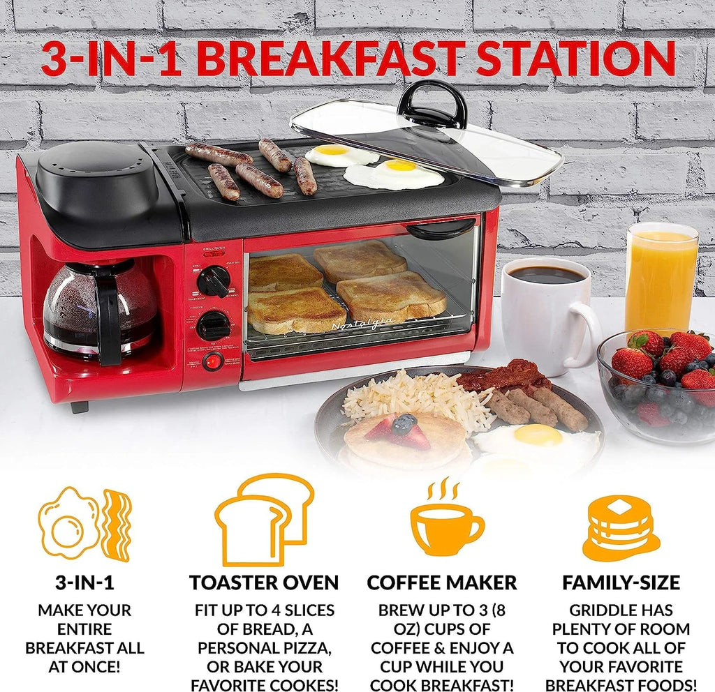 3-in-1 Breakfast Station with Coffee Maker, Griddle, and Toaster Oven K148033