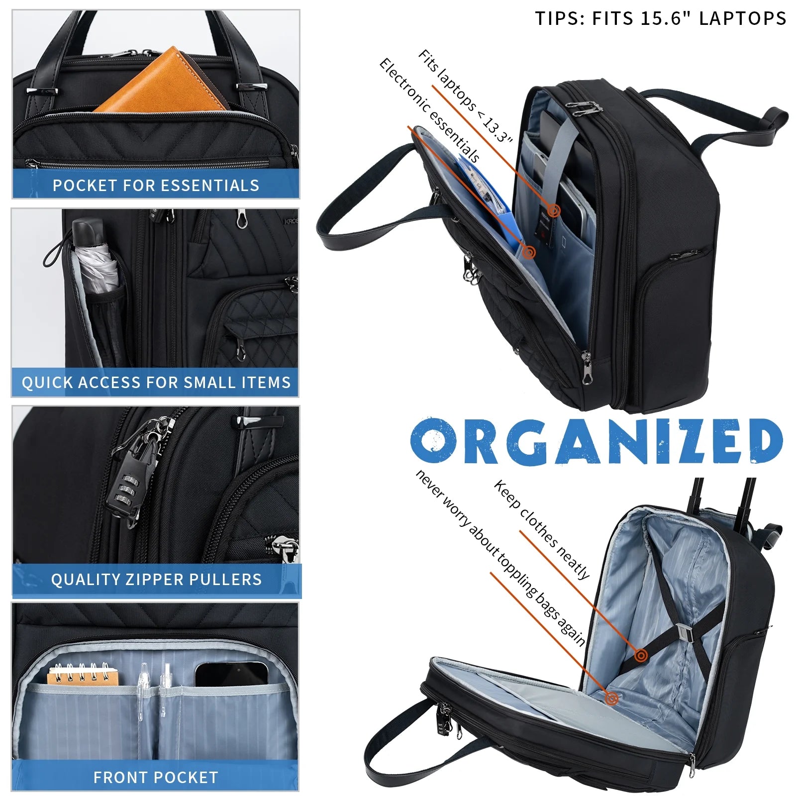 Carry On Underseat Lightweight Overnight Suitcase, 16-inch, Black J768