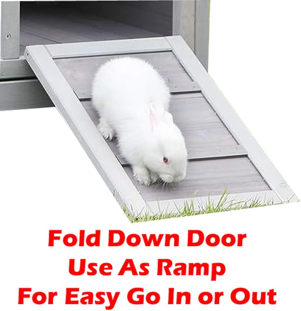 Wooden Rabbit Hutch with Wheels and Washable Tray Q288093