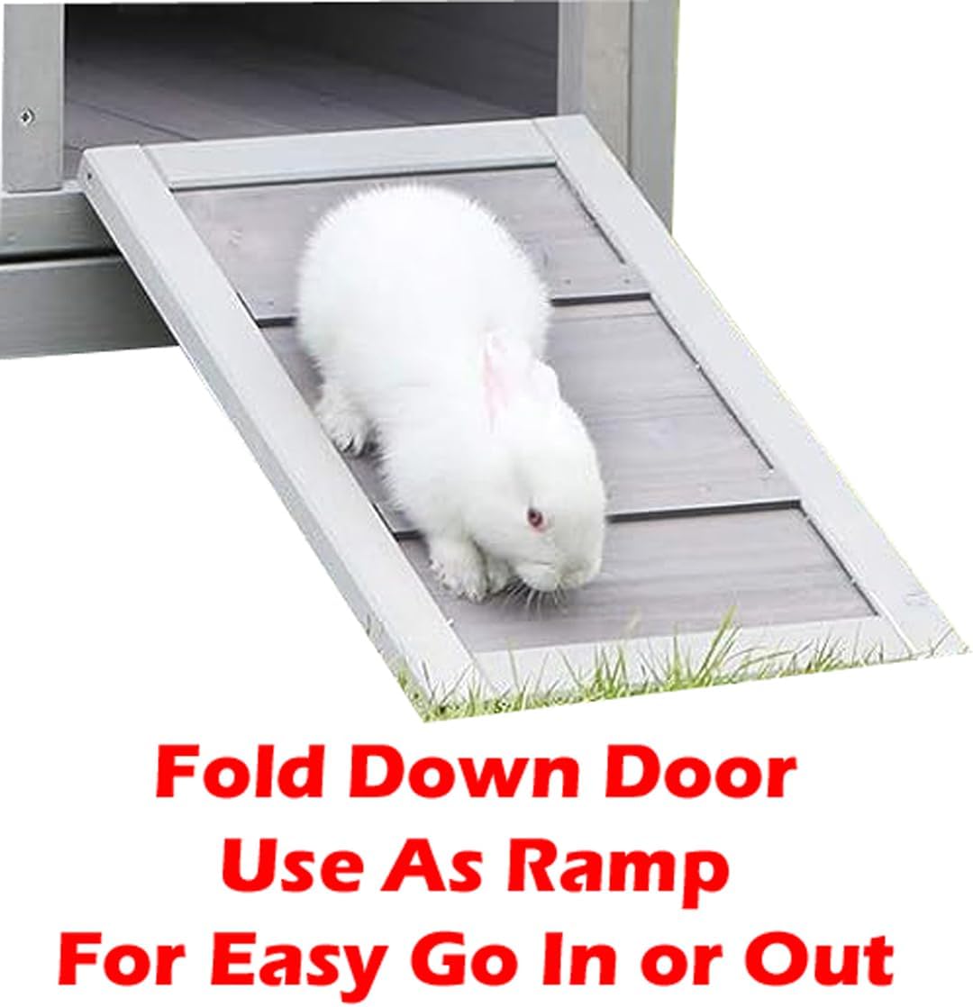 Wooden Rabbit Hutch with Wheels and Washable Tray Q288093
