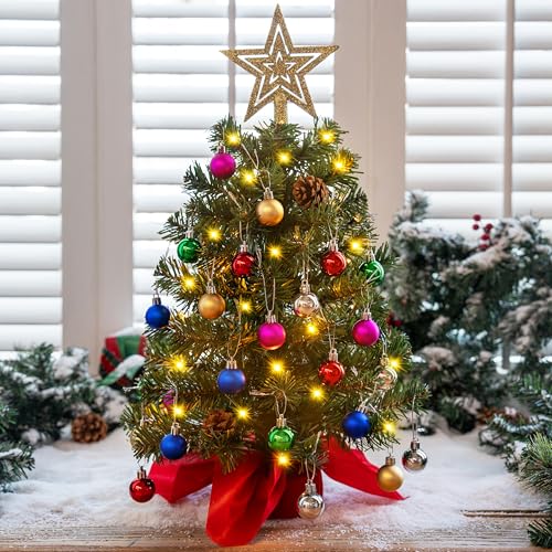 24" Mini Christmas Tree Tabletop Set with LED Lights and Star Treetop Z113832