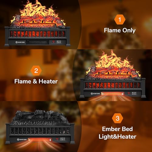 Electric Fireplace Logs 20-Inch with Remote, Adjustable Flame Colors, Overheat Protection T505