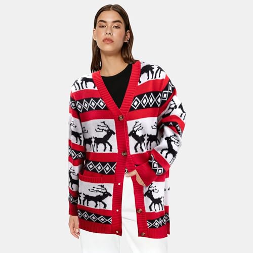 Funny Christmas Cardigan for Women Open Front Knit Coat W4033