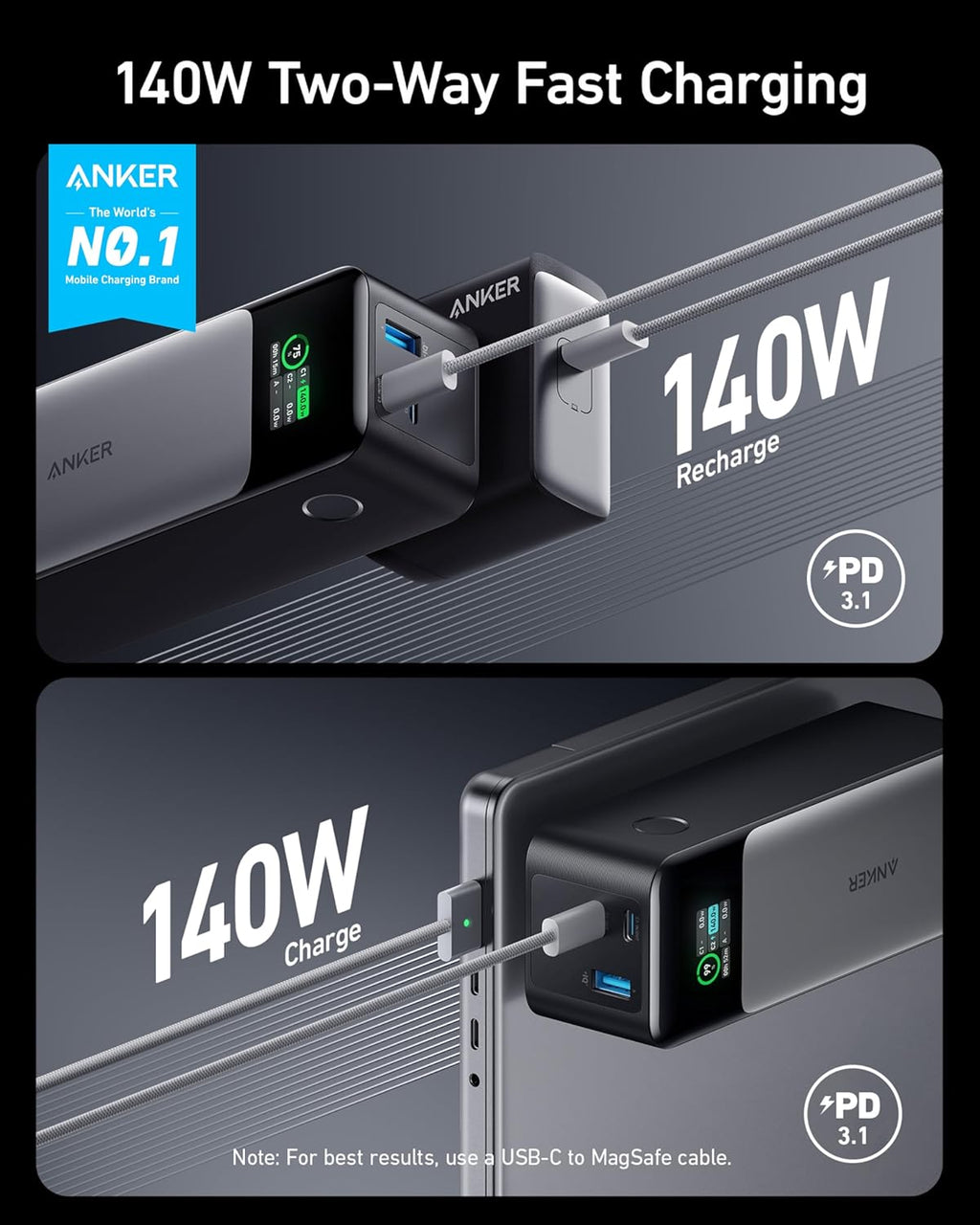 Portable Charger 24000mAh with 140W Output and Digital Display E31489