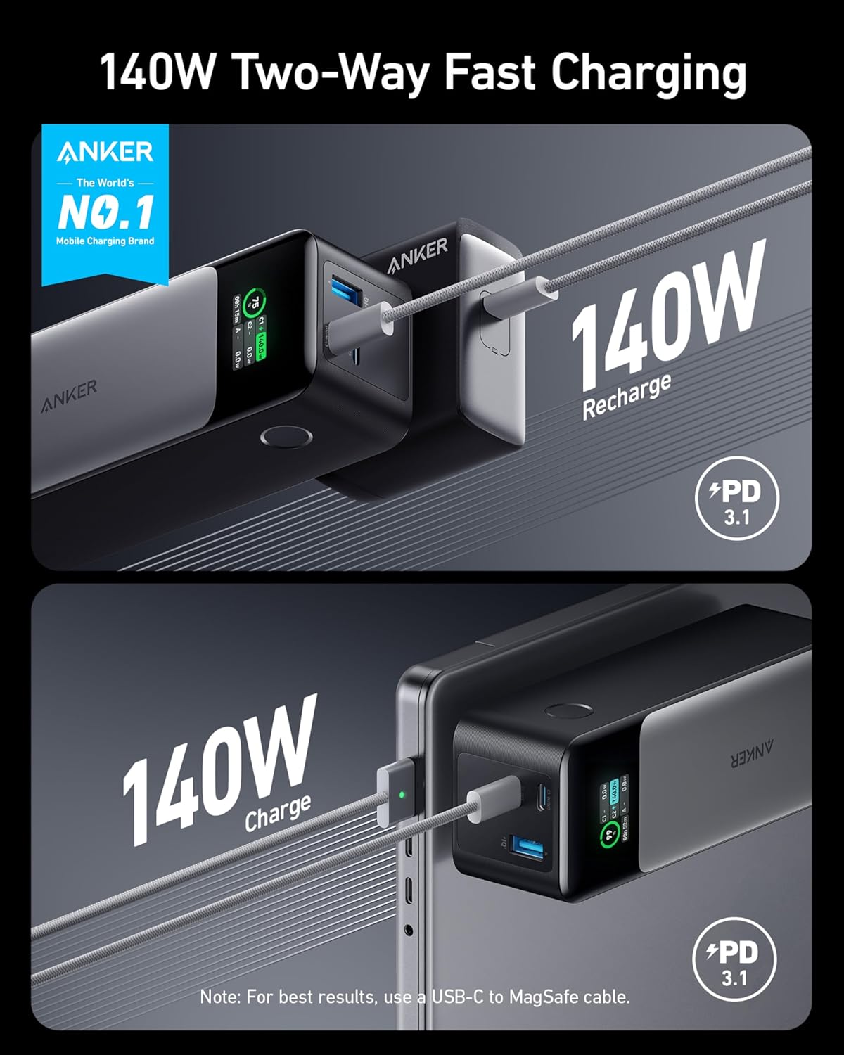 Portable Charger 24000mAh with 140W Output and Digital Display E31489