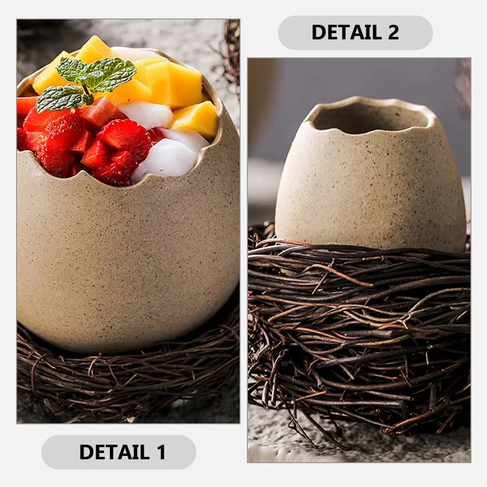 Small Ceramic Eggshell Vase Succulent Planter with Bird Nest M286
