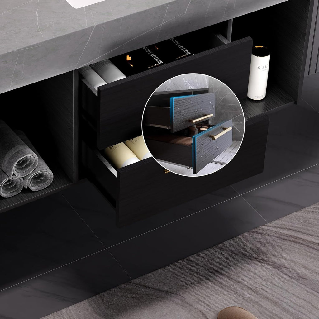 Bathroom Vanity with Sink, 39.4 Inches, Floating Design, 2 Cabinets, 2 Drawers T322486