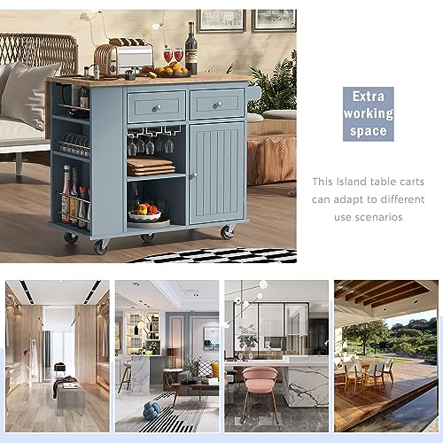 Wood Kitchen Island Cart with Locking Wheels and Wine Rack B2528