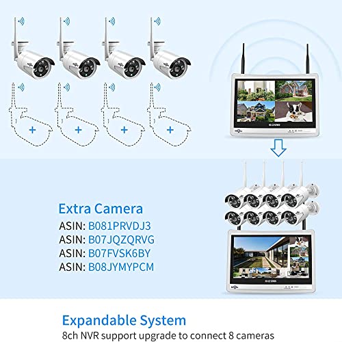 Wireless Security Camera System, 16CH 4K NVR, 4Pcs 3MP WiFi Cameras, Night Vision, Motion Detection, 1TB HDD P9721